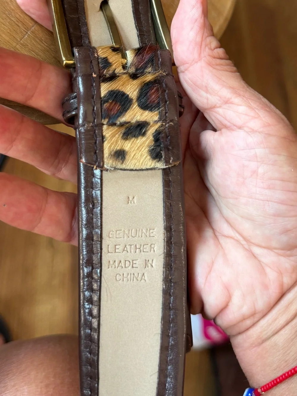 Express Leopard-Print Belt with Brown Trim and Brass Buckle